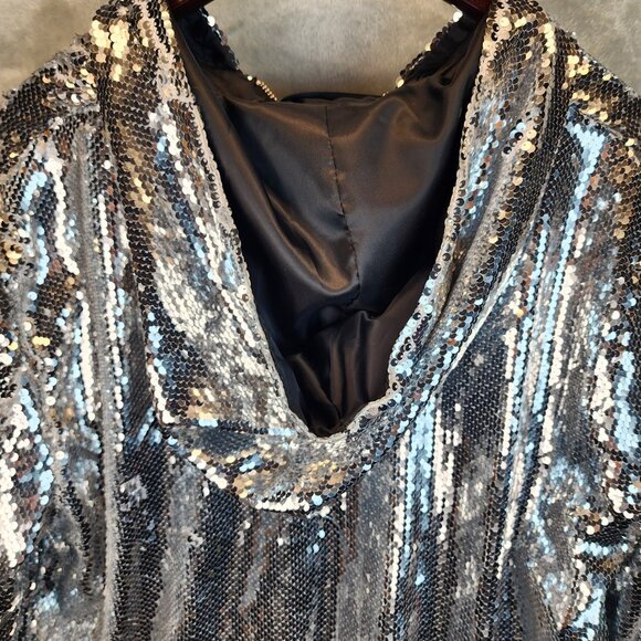 Women Shiny Sparkle Jacket Hooded Sequin Long Sleeve Coat Festival Party 2X - Picture 6 of 10